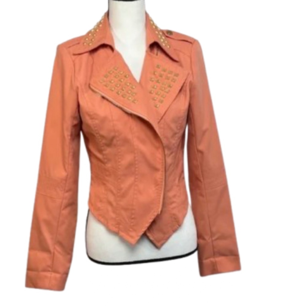 Gold Studded peach moto Jacket - Picture 4 of 17